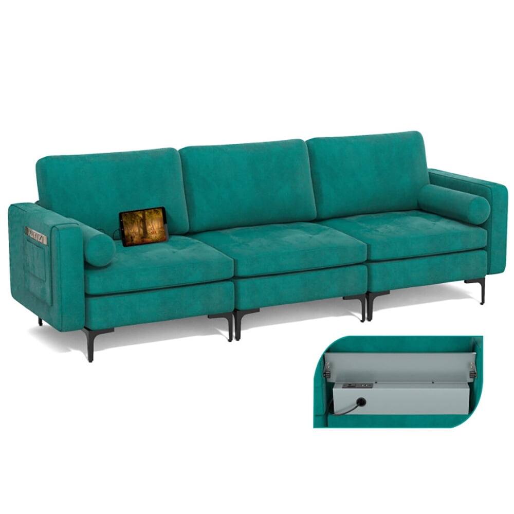 Front. Kadyn - Modular 1/2/3/4-Seat L-Shaped Sectional Sofa Couch with Socket USB Port-3-Seat with USB port - Green.