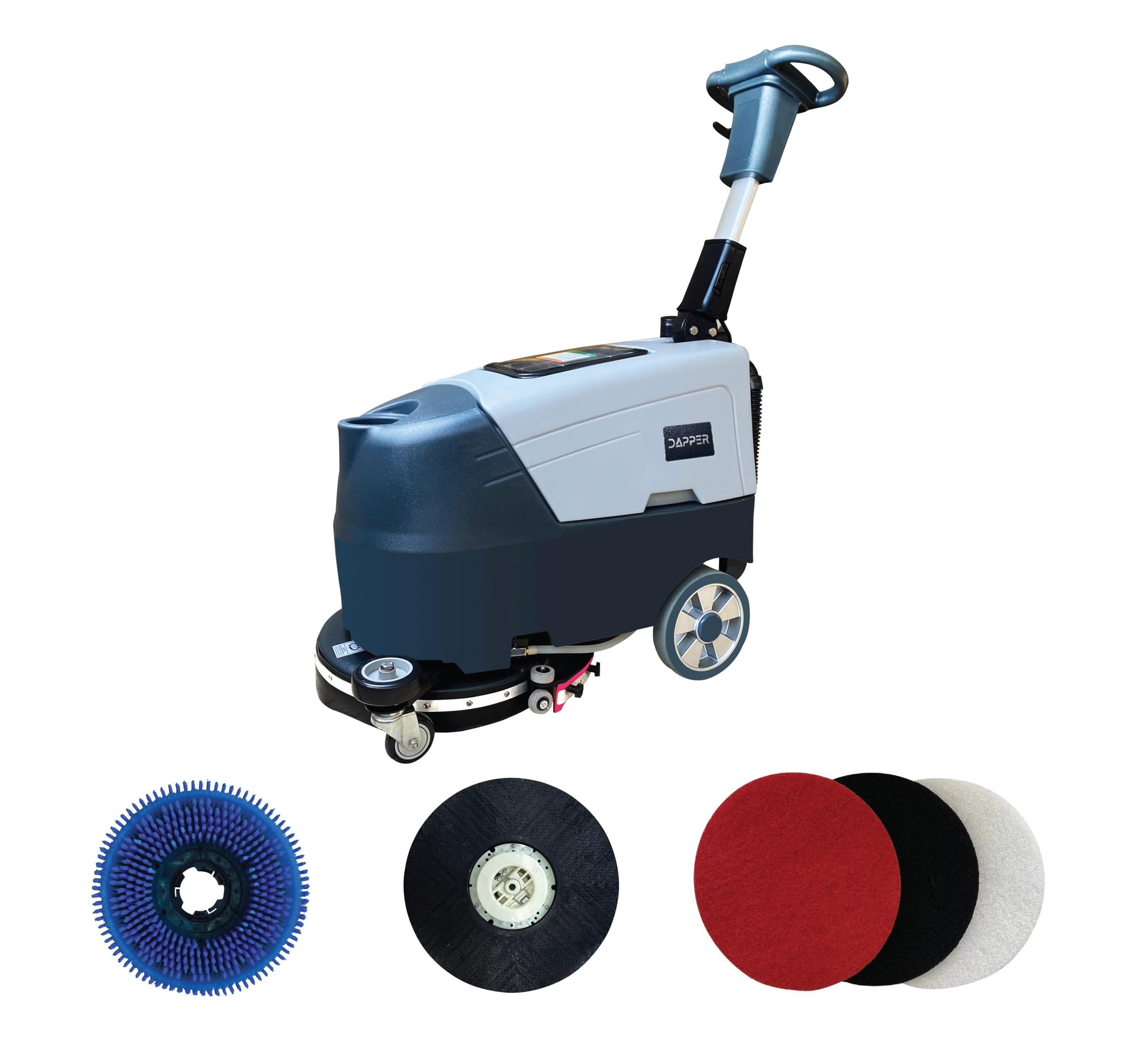 Alt View 3. Dapper Supply - Battery Powered Scrubber Machine 16 Inch Brush 21.5 Inch Squeegee 6.5 Gallon Tank 200 RPM 3 Pads - Grey.