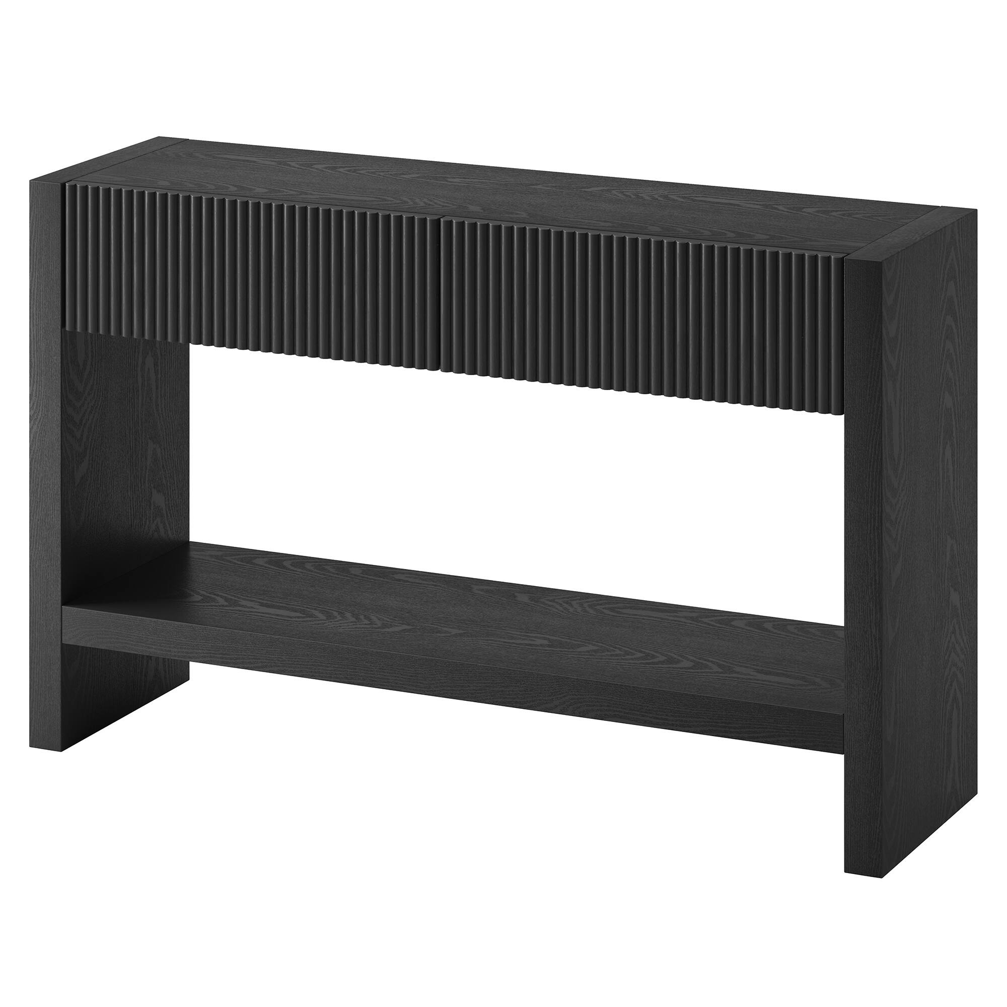 Left. Hudson&Canal - Manzanita 48" Wide Rectangular Solid Wood Fluted Console Table - Black.