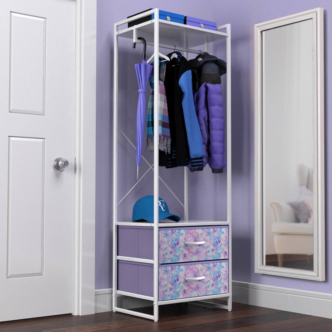 Alt View 2. Sorbus - Sorbus Clothing Rack with Drawers - Clothes Stand Dresser - Wood Top, Steel Frame for Hanging Shirts, Dresses, & Jackets - Tie dye purple.