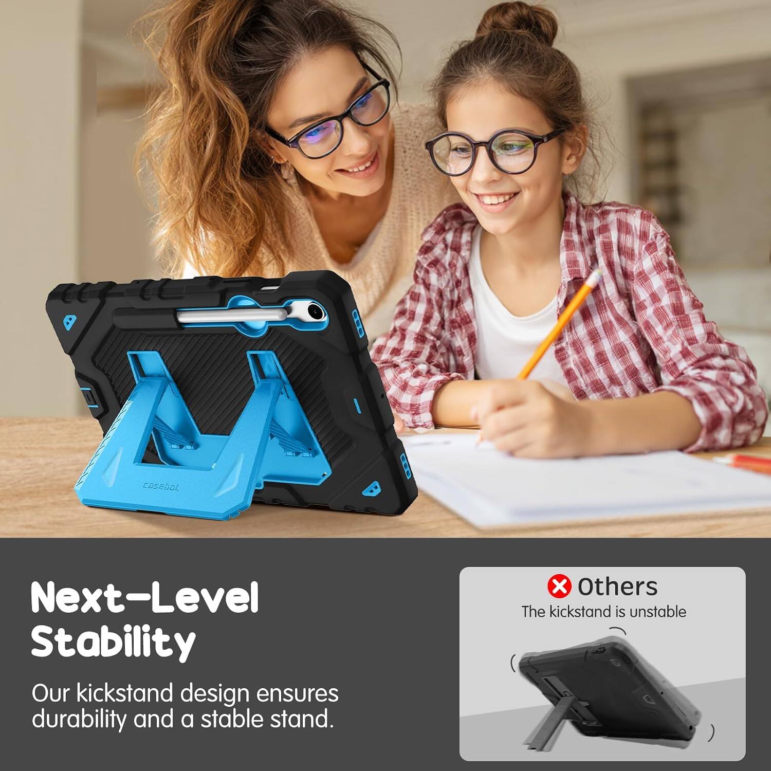 Next-Level Stability  
Our kickstand design ensures durability and a stable stand.  

Others  
The kickstand is unstable