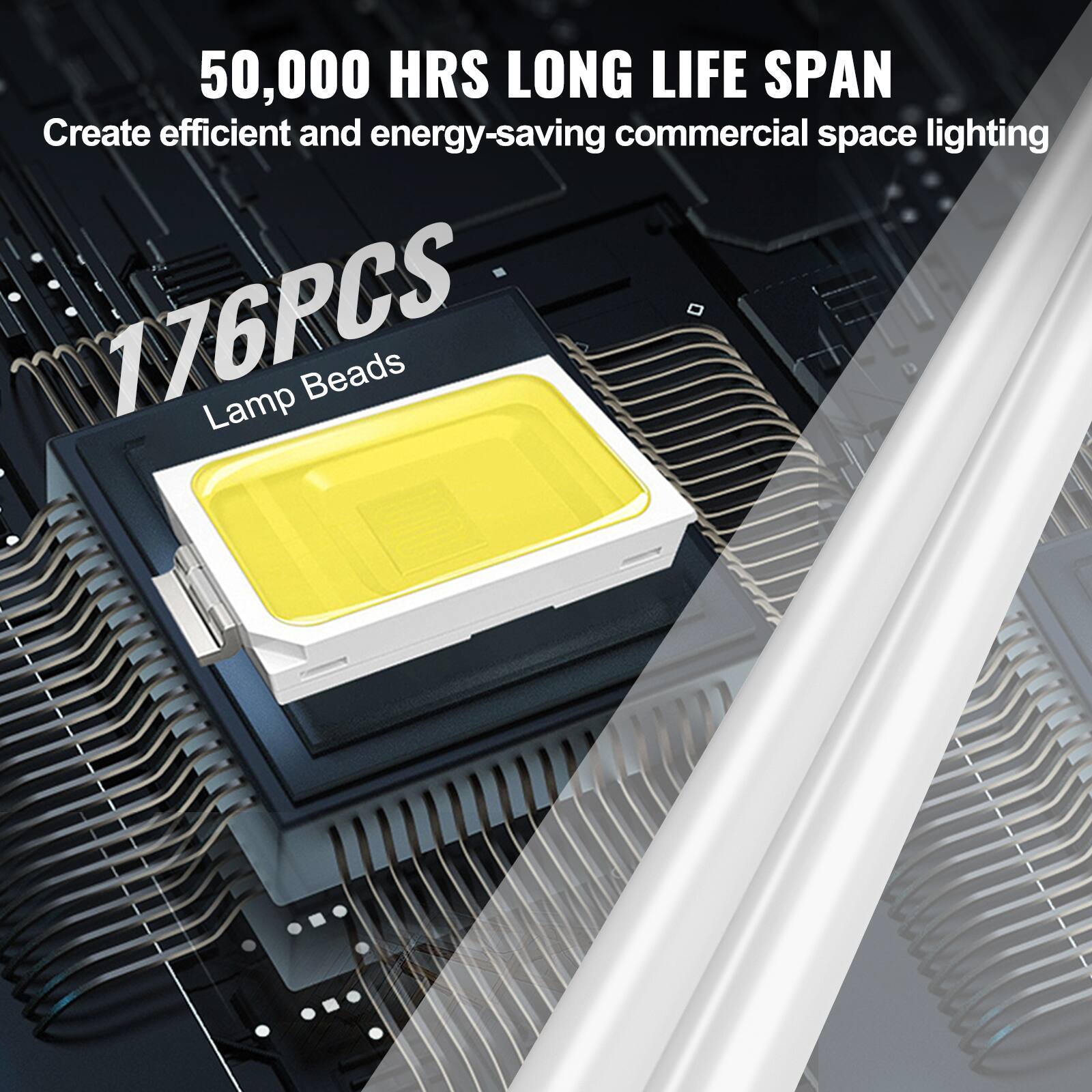 50,000 HRS LONG LIFE SPAN  
Create efficient and energy-saving commercial space lighting  

176PCS  
Lamp Beads