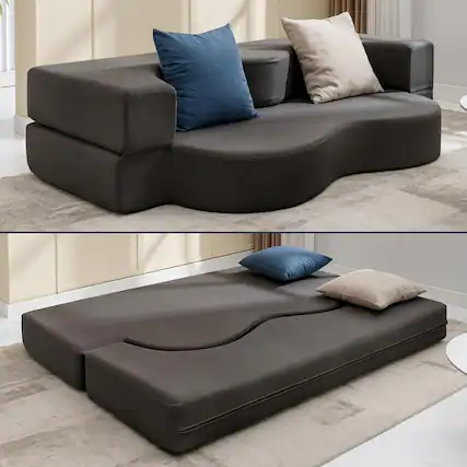 Front. Circus Cirle - Fold Out Couch with Memory Foam Matress - Dark Gray.