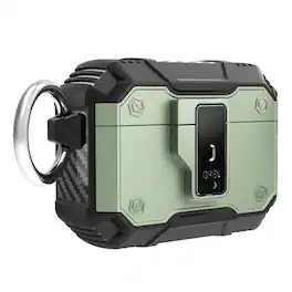 UUCOVER - For Apple Airpods Pro 2nd Gen (2022) Protective Case with Button Lock and Metal Keychain, Shockproof Full-Body Cover - Green