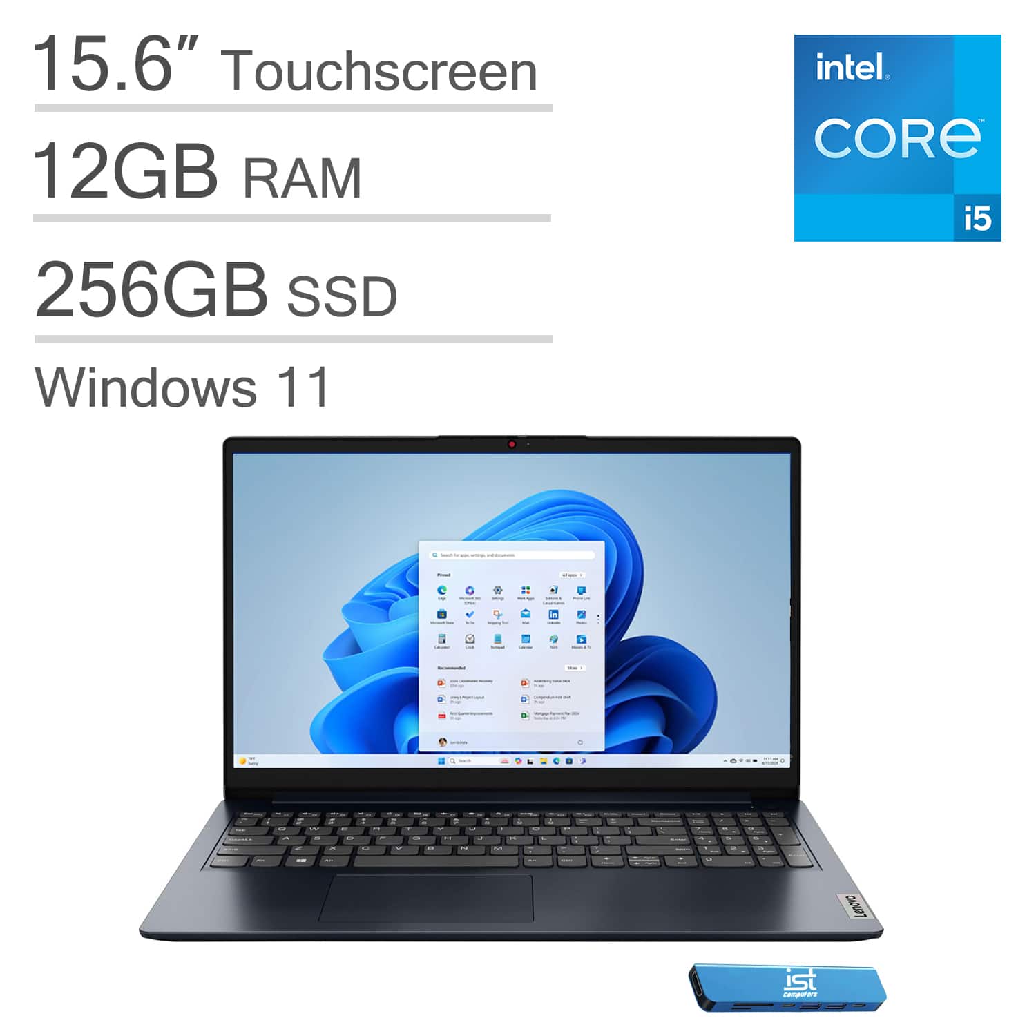 Lenovo - IdeaPad 1i 15.6" Full HD Touchscreen Laptop - Intel Core i5-1335U 2023 - 12GB Memory - 256GB SSD - Abyss Blue