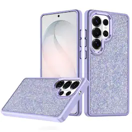 Kitcheniva - Full Crystal Bling Metallic Buttons Plus Tempered Glass For Samsung S26 Ultra - Dark Purple