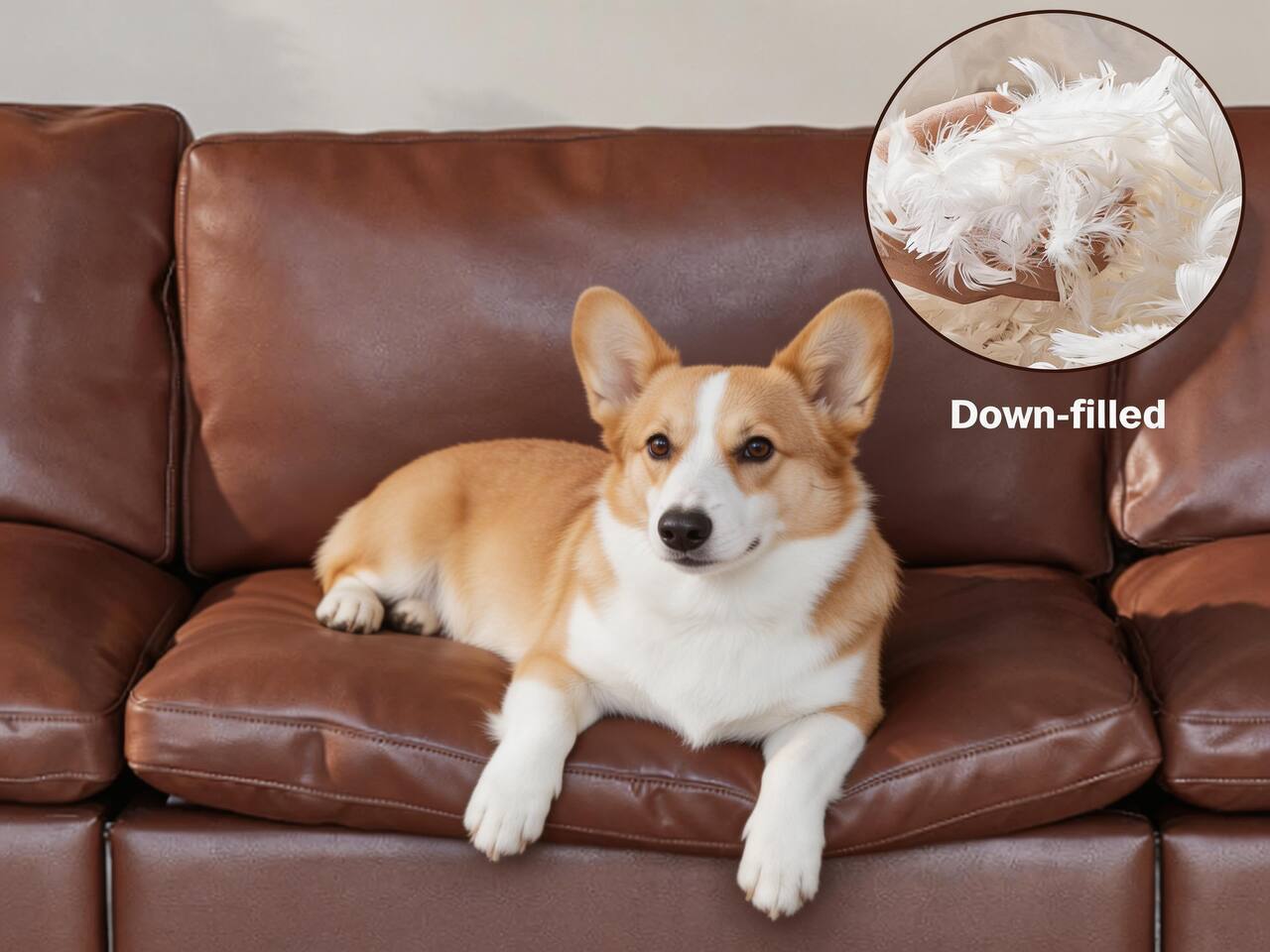 Alt View 4. Dyonery - Dyonery 120" Sectional Couches,Modern Modular Sectional Sofa,with Comfy Deep Seats,Fluffy L-Shape PU Leather Sofa Couch - Brown.