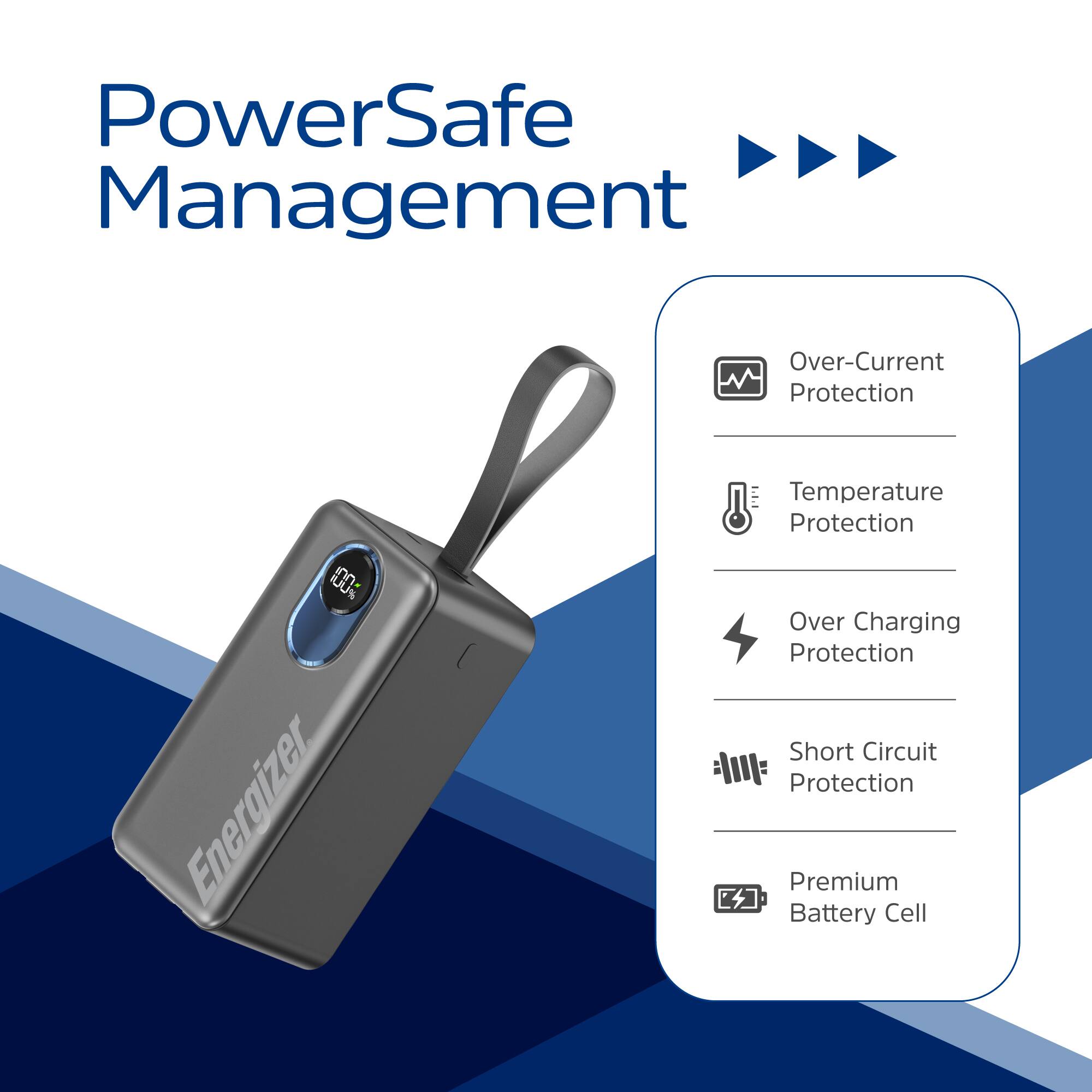 PowerSafe Management  
- Over-Current Protection  
- Temperature Protection  
- Over Charging Protection  
- Short Circuit Protection  
- Premium Battery Cell