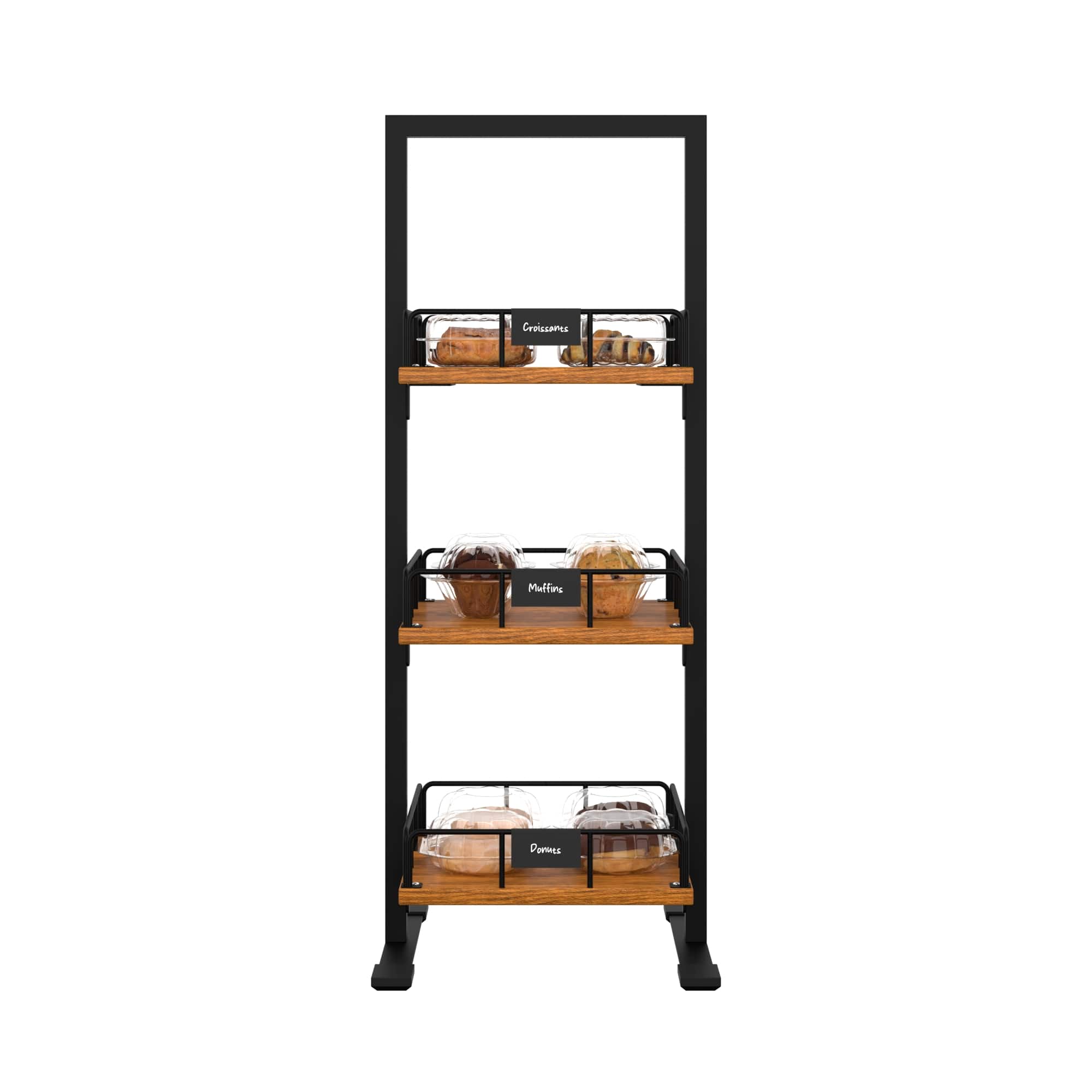 Koolmore - 12 In. 3-Tier Wooden Bakery, Supermarket & Cafe Display Case (KM-SDW-3SOP) - Dark Wood Grain