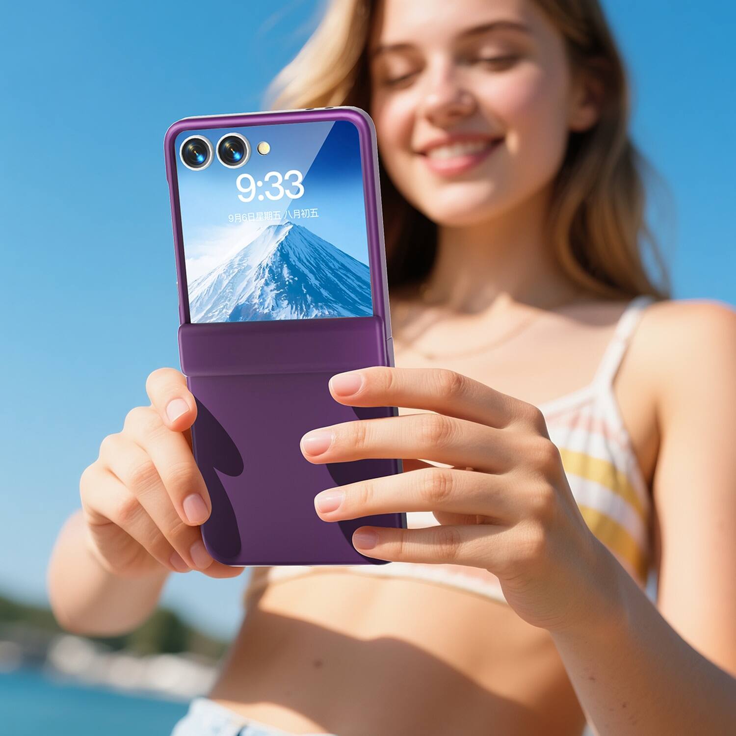 Alt View 3. Dteck - Rugged Case For Samsung Galaxy Z Flip7 Shockproof Slim Hinge Protection Cover Built-in Screen Protector - Darkpurple.