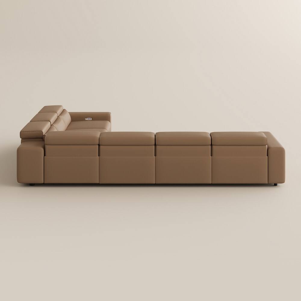 Alt View 10. POVISON - 141.14" Power L Shape Recliner Couch With 2 Recliner Seats,USB/Type C Charging Port, Adjustable Headrest, Khaki - Khaki Sustainable Leather.