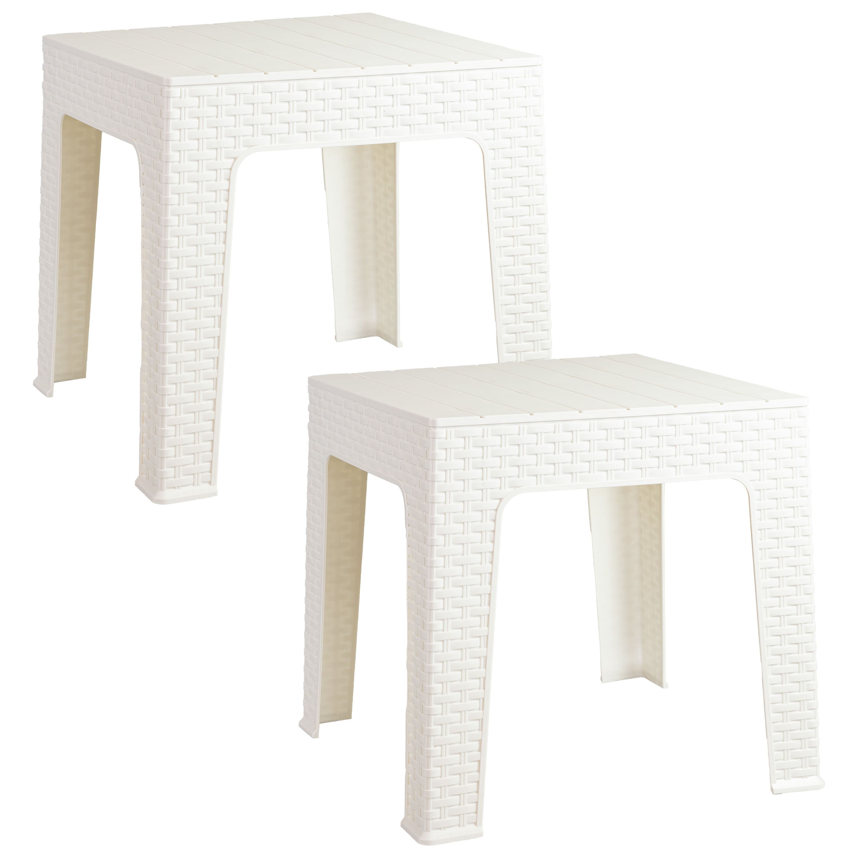 Sunnydaze - 17.75" Plastic Square Patio Side Table - Set of 2 - White