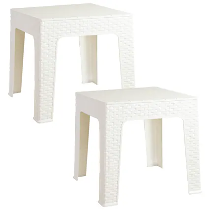 Front. Sunnydaze - 17.75" Plastic Square Patio Side Table - Set of 2 - White.