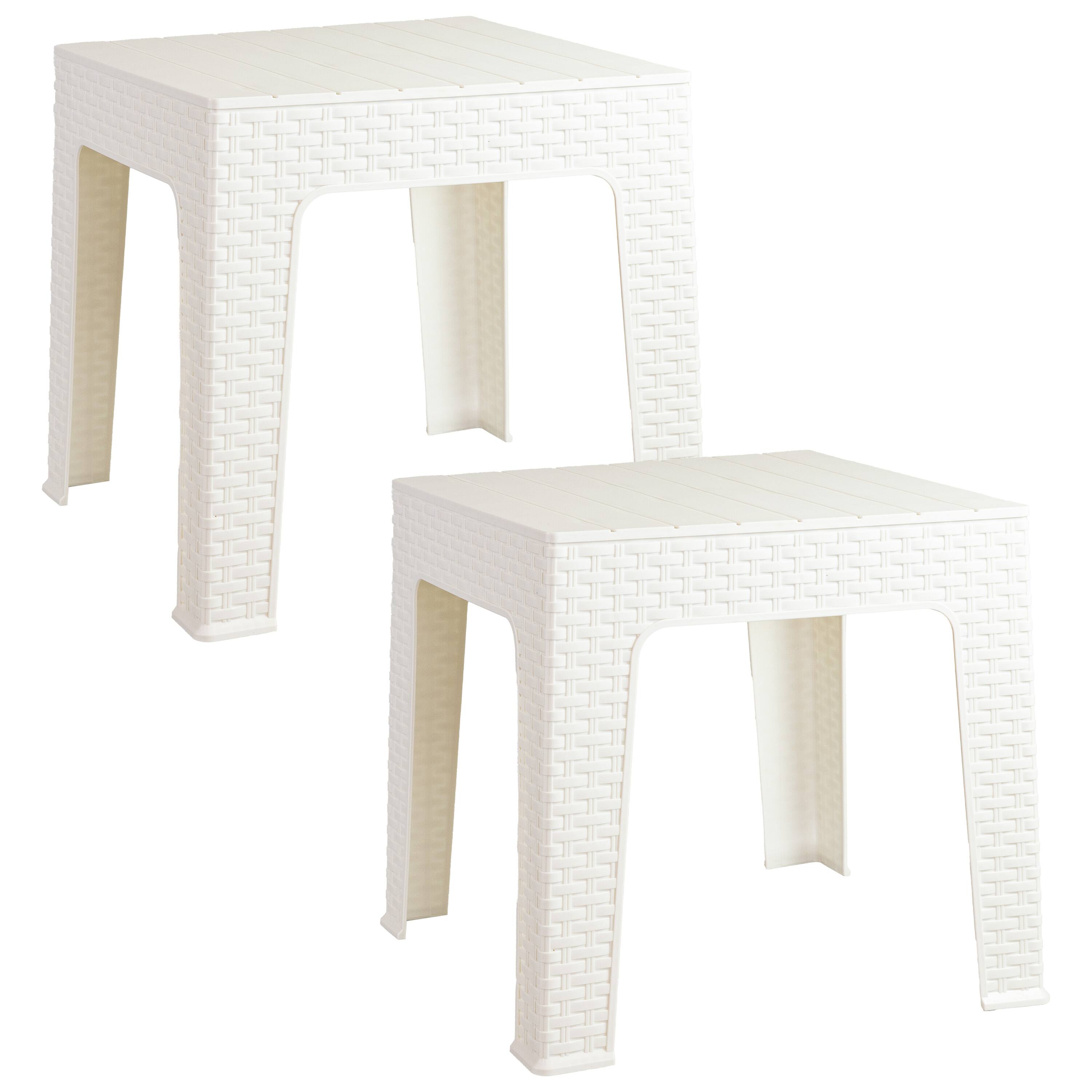 Front. Sunnydaze - 17.75" Plastic Square Patio Side Table - Set of 2 - White.