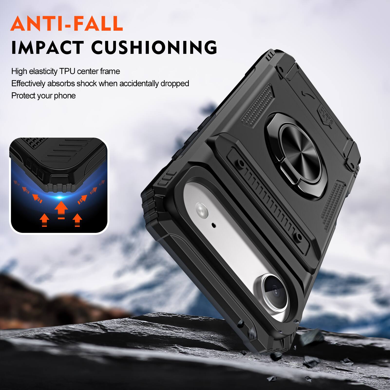 ANTI-FALL IMPACT CUSHIONING

High elasticity TPU center frame
Effectively absorbs shock when accidentally dropped
Protect your phone
