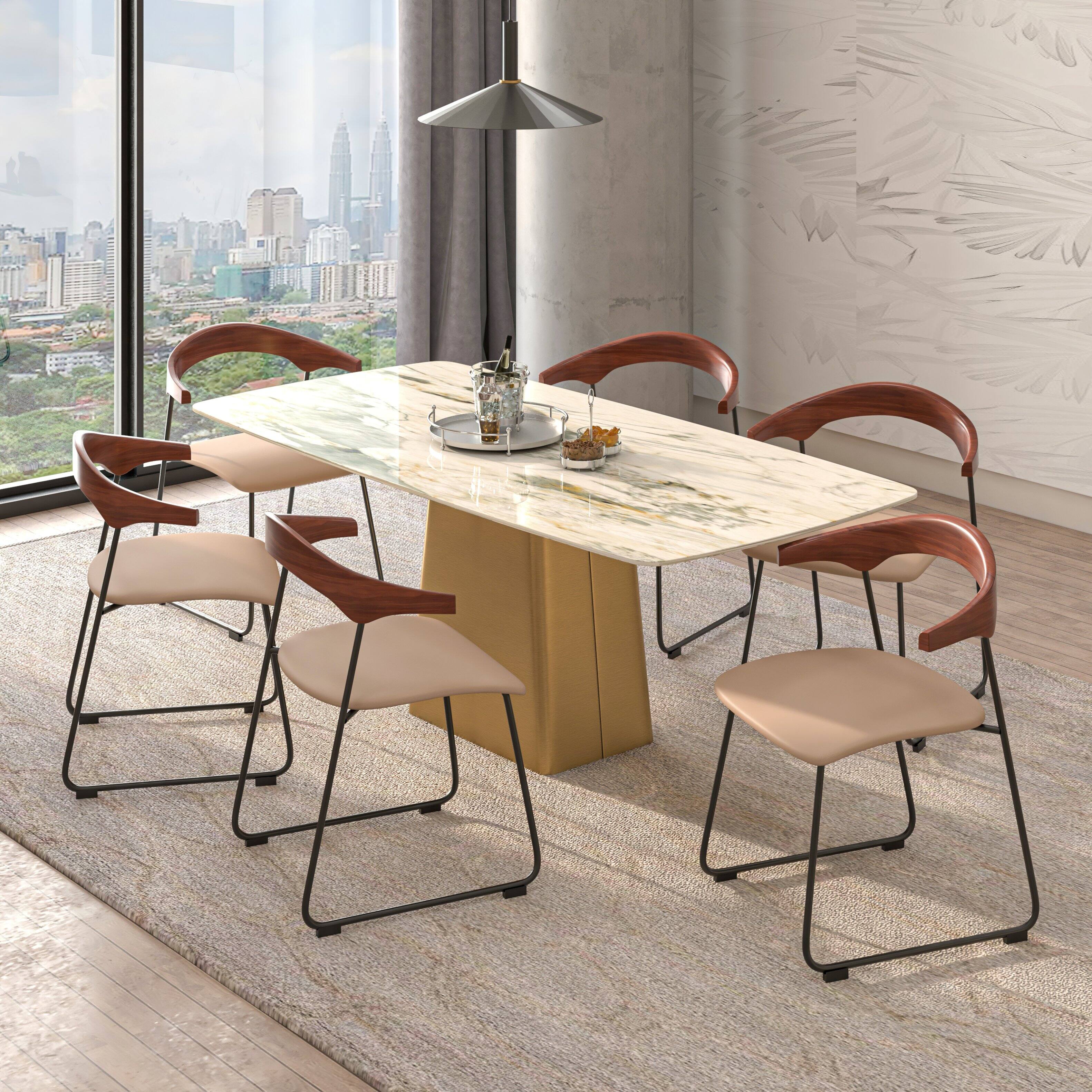 Left. LeisureMod - Lyra 2-PCS Modern Fabric & Beech Wood Dining Chair with Iron Legs - Dark Wood/Taupe.