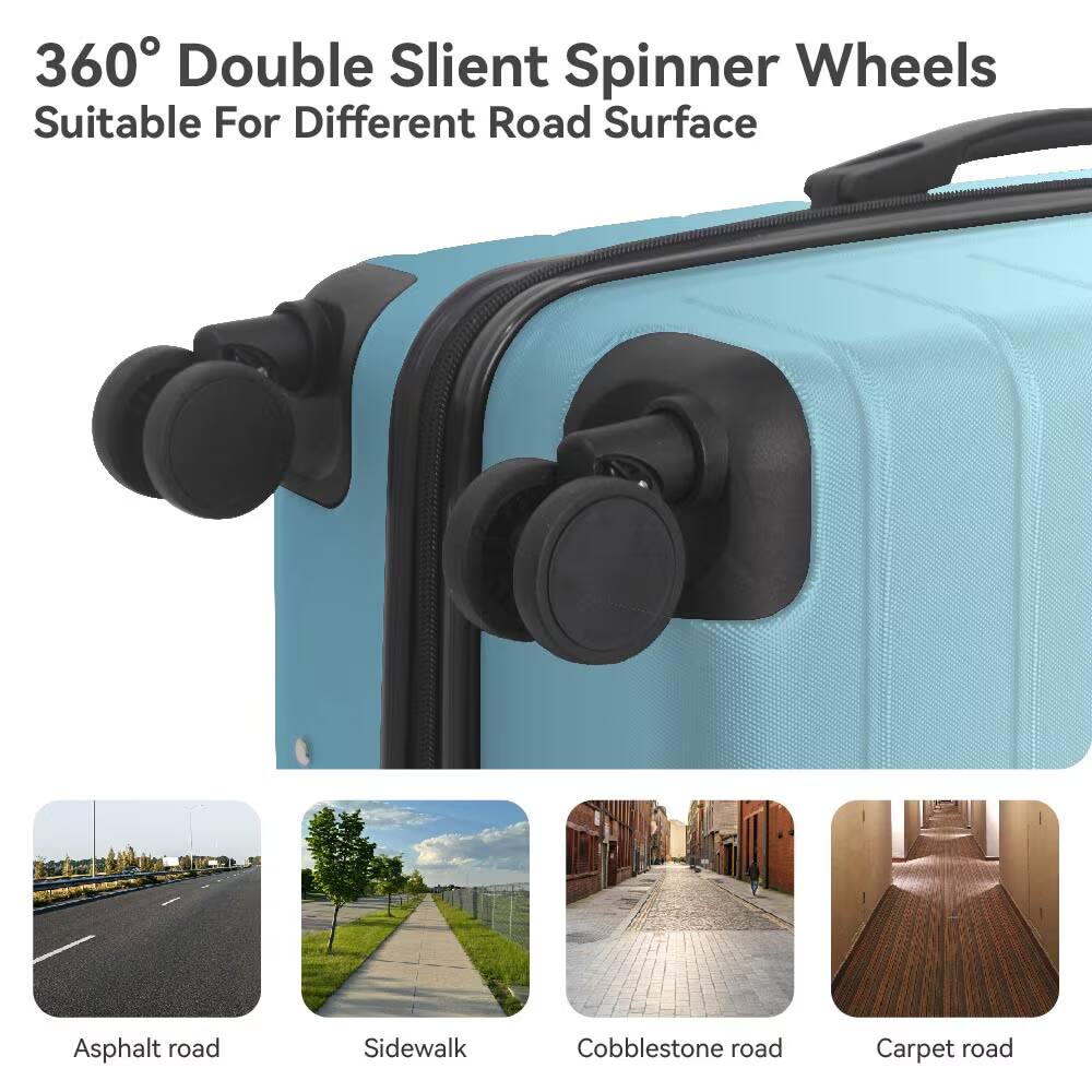 360° Double Silent Spinner Wheels  
Suitable For Different Road Surface  

Asphalt road  
Sidewalk  
Cobblestone road  
Carpet road