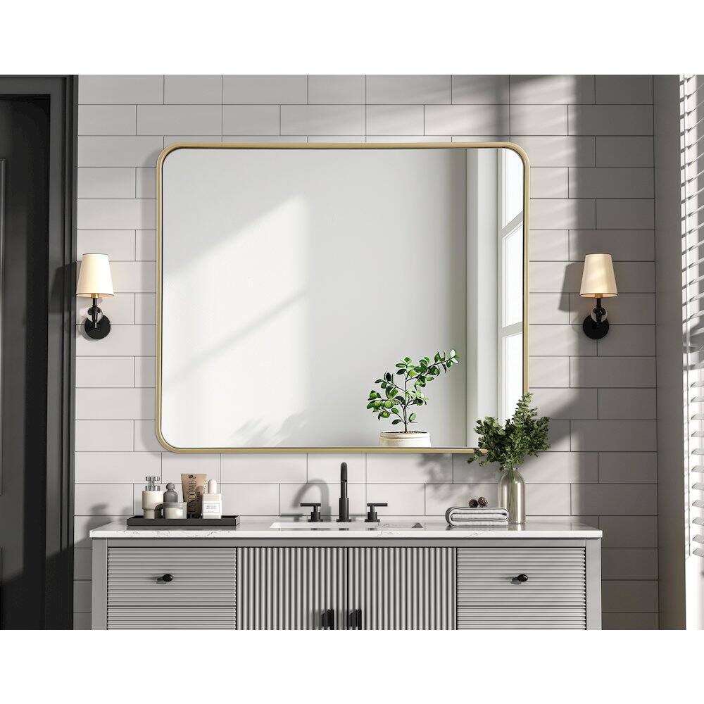Alt View 3. Elegant Decor - Contour Metal Rectangle Mirror 30x36 in Brass - Brass.