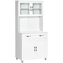 Homcom - 67" Pantry Cabinet, Modern Kitchen Hutch, Freestanding Storage Cabinet with Glass Doors, Adjustable Shelves and Drawers - White