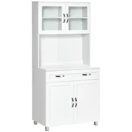 Front. Homcom - 67" Pantry Cabinet, Modern Kitchen Hutch, Freestanding Storage Cabinet with Glass Doors, Adjustable Shelves and Drawers - White.
