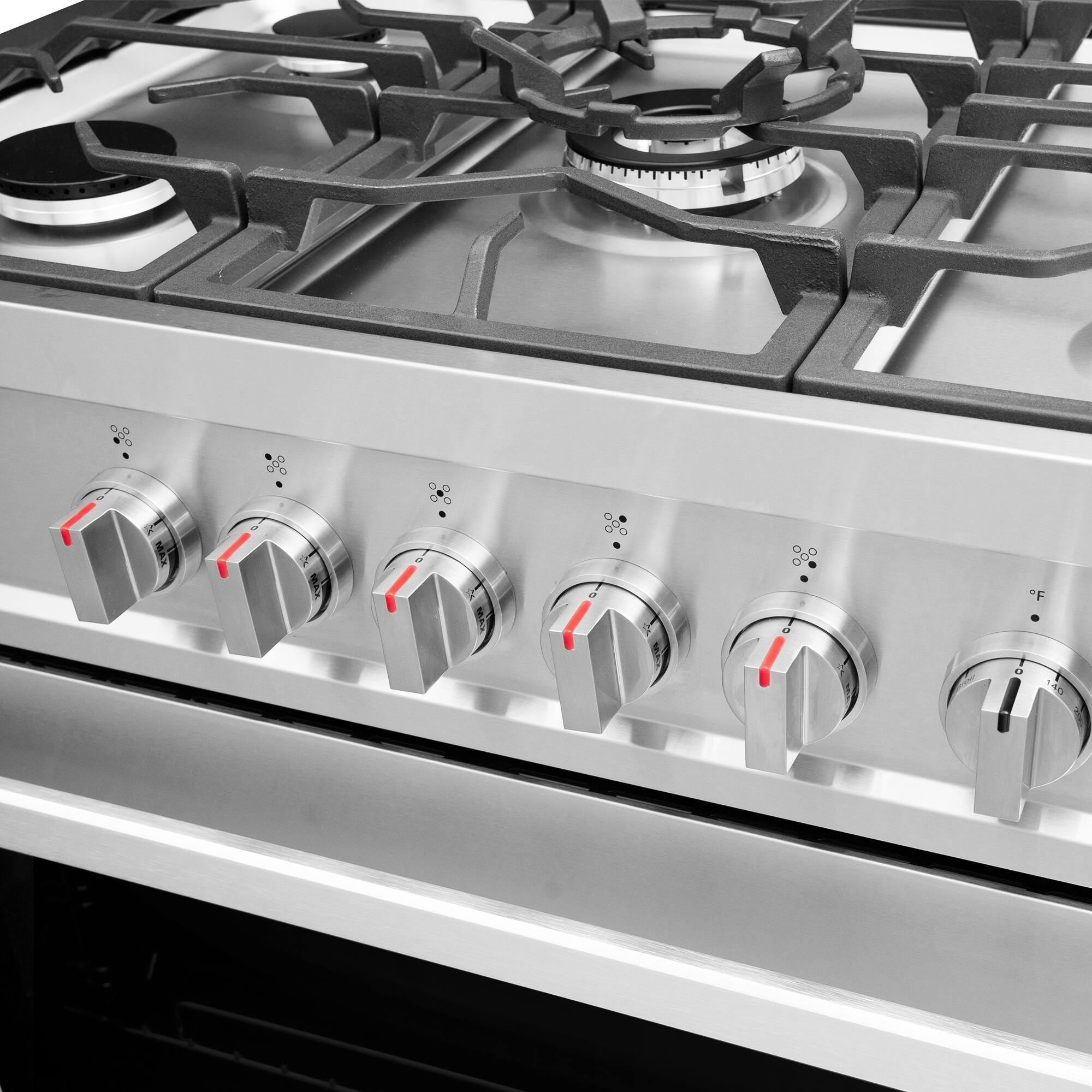 Alt View 6. COSMO - COS-965AGC 36 in. Nebula Collection 3.8 cu. ft. Gas Range, 5 Burners, Rapid Convection Oven, Cast Iron Grates - Stainless Steel.