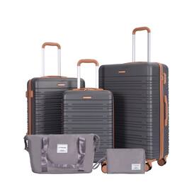 BreeBe - 5-Piece ABS Luggage Set with TSA Lock and Spinner Wheels - Gray
