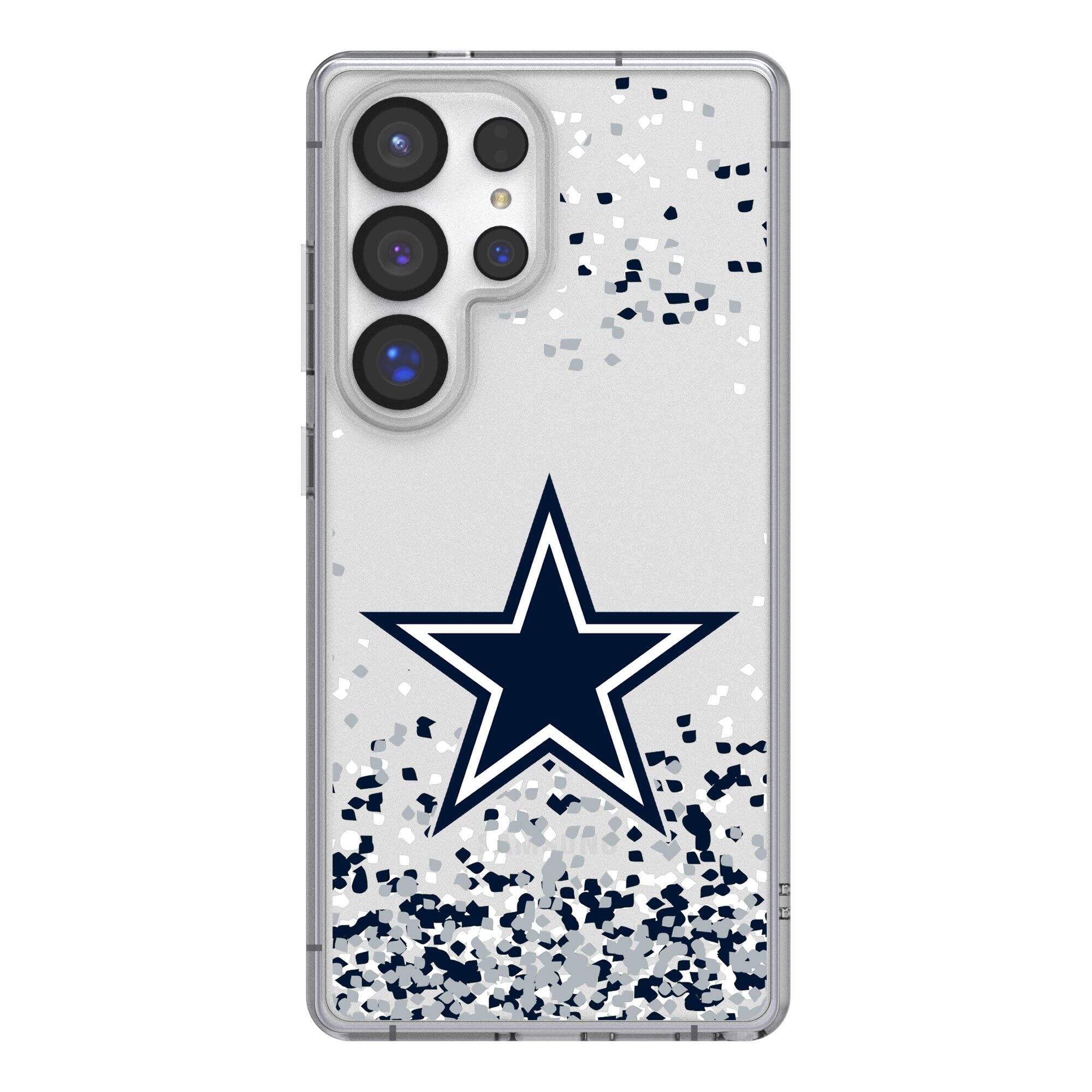 Front. Keyscaper - Dallas Cowboys Galaxy Clear Case with Confetti Design - S23 Ultra - Multicolor.