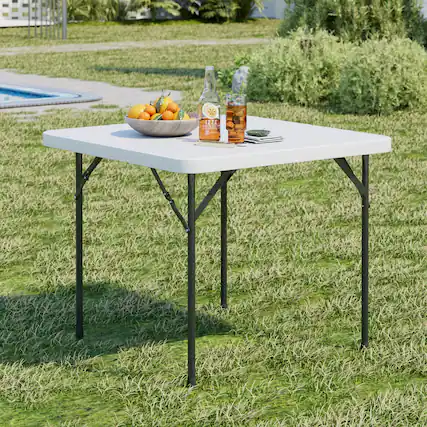 Front. Vecelo - Folding Card Table and Chairs Set for 4 – Portable HDPE Folding Table with Metal Frame for Indoor & Outdoor Use - White Table.