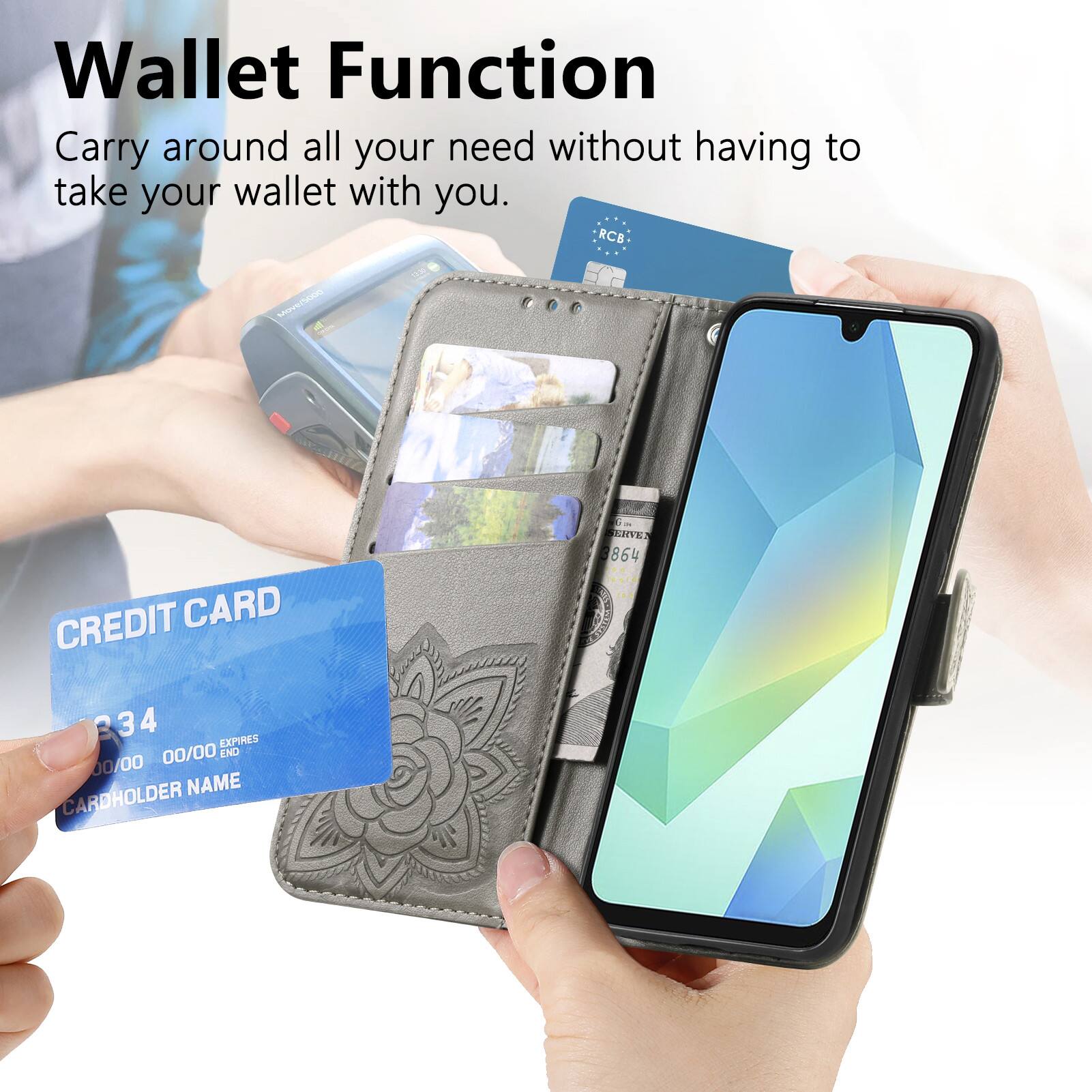 Wallet Function  
Carry around all your need without having to take your wallet with you.  

RCB  
CREDIT CARD  
- ENVE 864 334 4  
EXPIRES 00/00  
END 00/00  
NAME CARDHOLDER