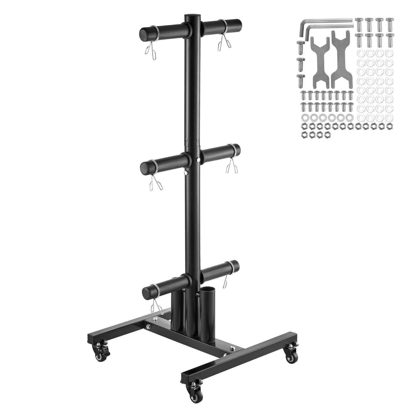 Front. VEVOR - Weight Plate Rack, Vertical Weight Plate Tree for 2-Inch Weight Plates, Standard Weight Plate Tree with Wheels - Black (Powder Coated Gloss Finish).