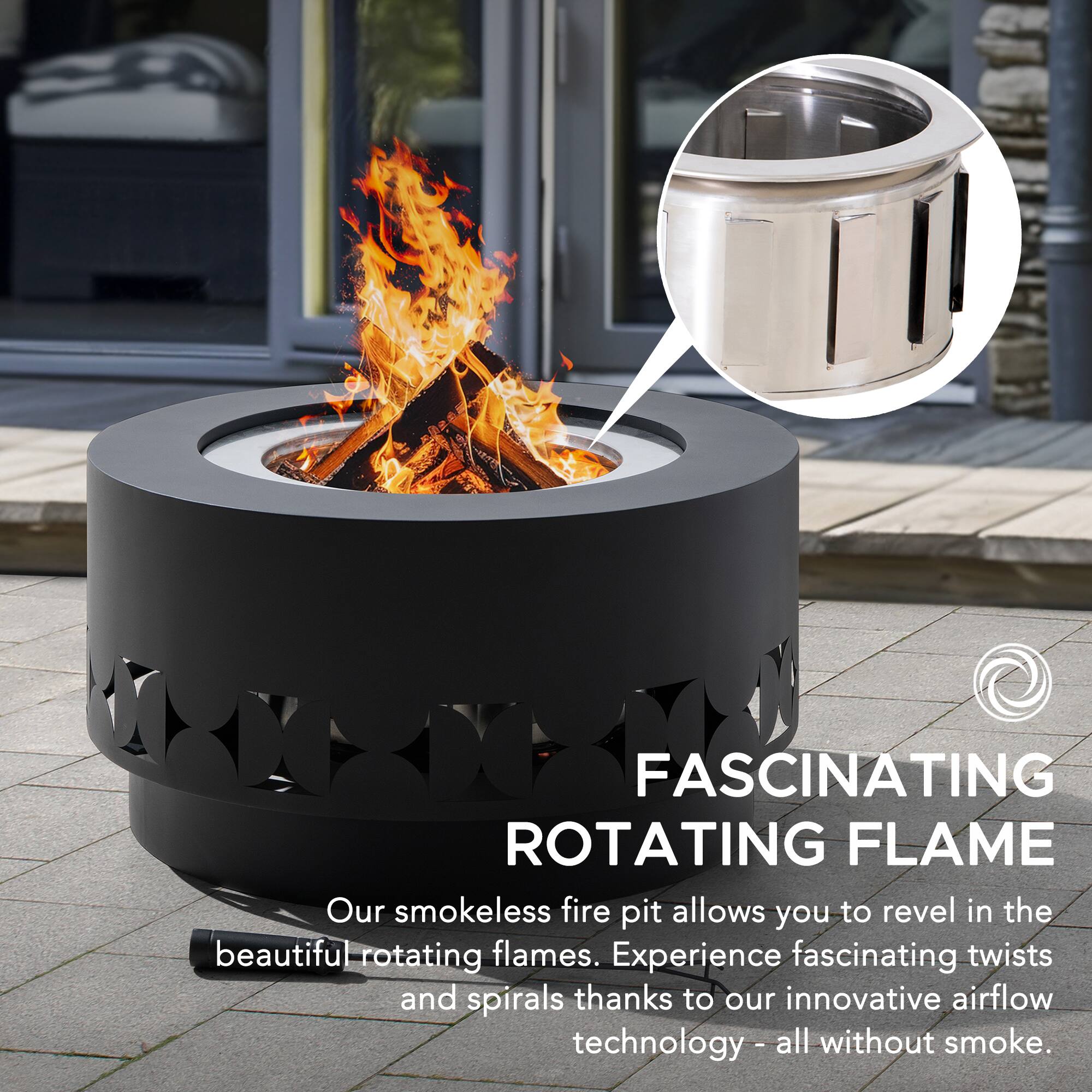 FASCINATING ROTATING FLAME

Our smokeless fire pit allows you to revel in the beautiful rotating flames. Experience fascinating twists and spirals thanks to our innovative airflow technology - all without smoke.