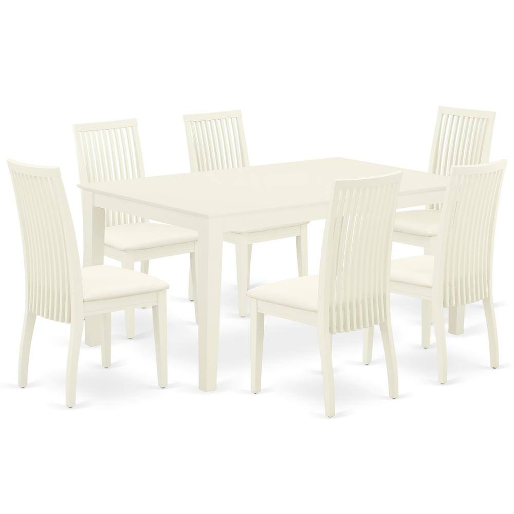 Back. East West Furniture - Dining Room Set Linen White - Brown.