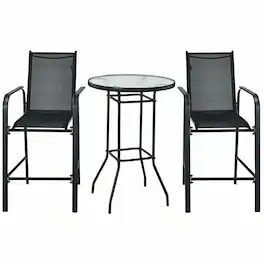 Pefilos - 3 Pieces Outdoor Patio Bar Table Stool Set- Outdoor Stackable Dining Chairs for All Weather - Black