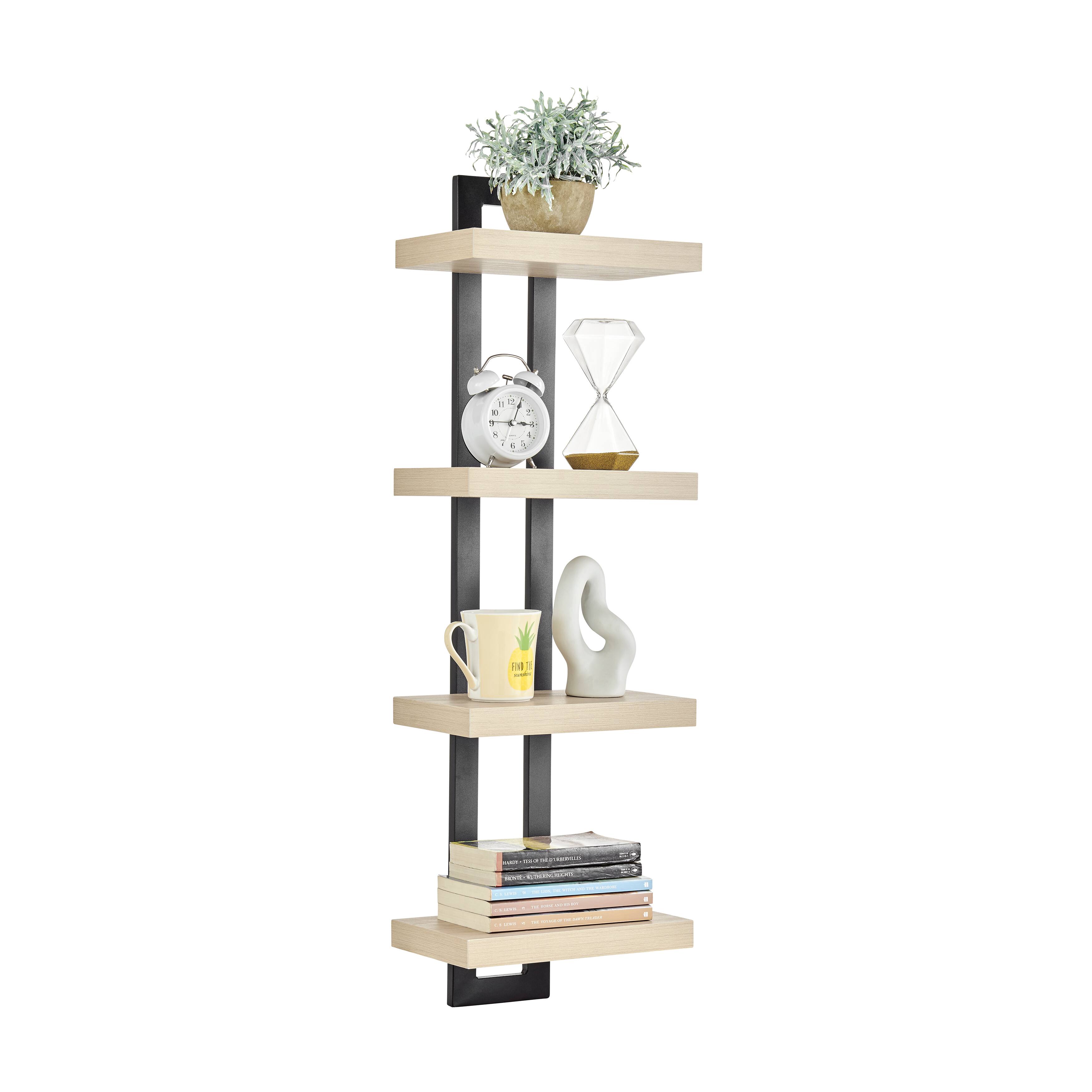 Alt View 10. Danya B - 4-Tier Ladder Bracket Wall Shelves - Black Metal and White Birch Finish - White Birch.