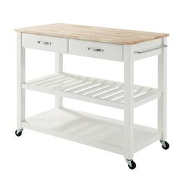 Crosley Furniture - Wood Top Kitchen Prep Rolling Cart - White