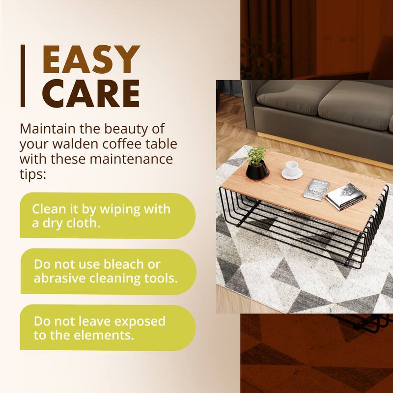 EASY CARE

Maintain the beauty of your walden coffee table with these maintenance tips:

- Clean it by wiping with a dry cloth.
- Do not use bleach or abrasive cleaning tools.
- Do not leave exposed to the elements.