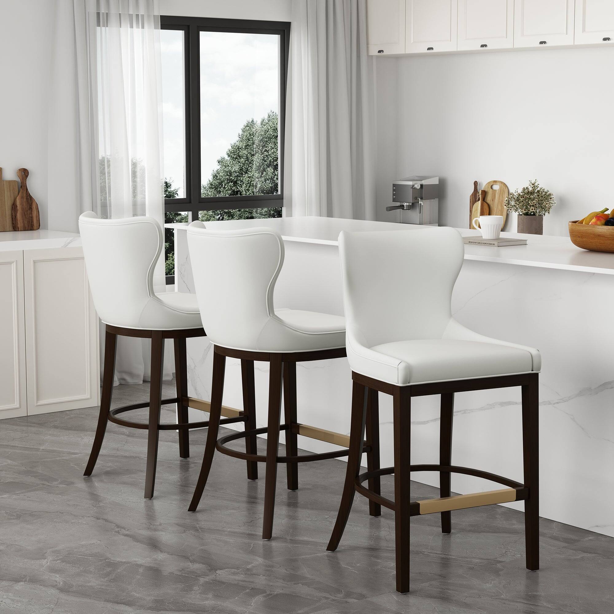 Angle. Manhattan Comfort - Blair Modern Wood Upholstered Barstool - Set of 3 - White.