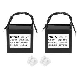 Unique Bargains - 2pcs 20uF CBB61 Capacitor, AC 450V 2-Wire for Ceiling Fan, Motor Generator, Blower, Exhaust Fan - Black