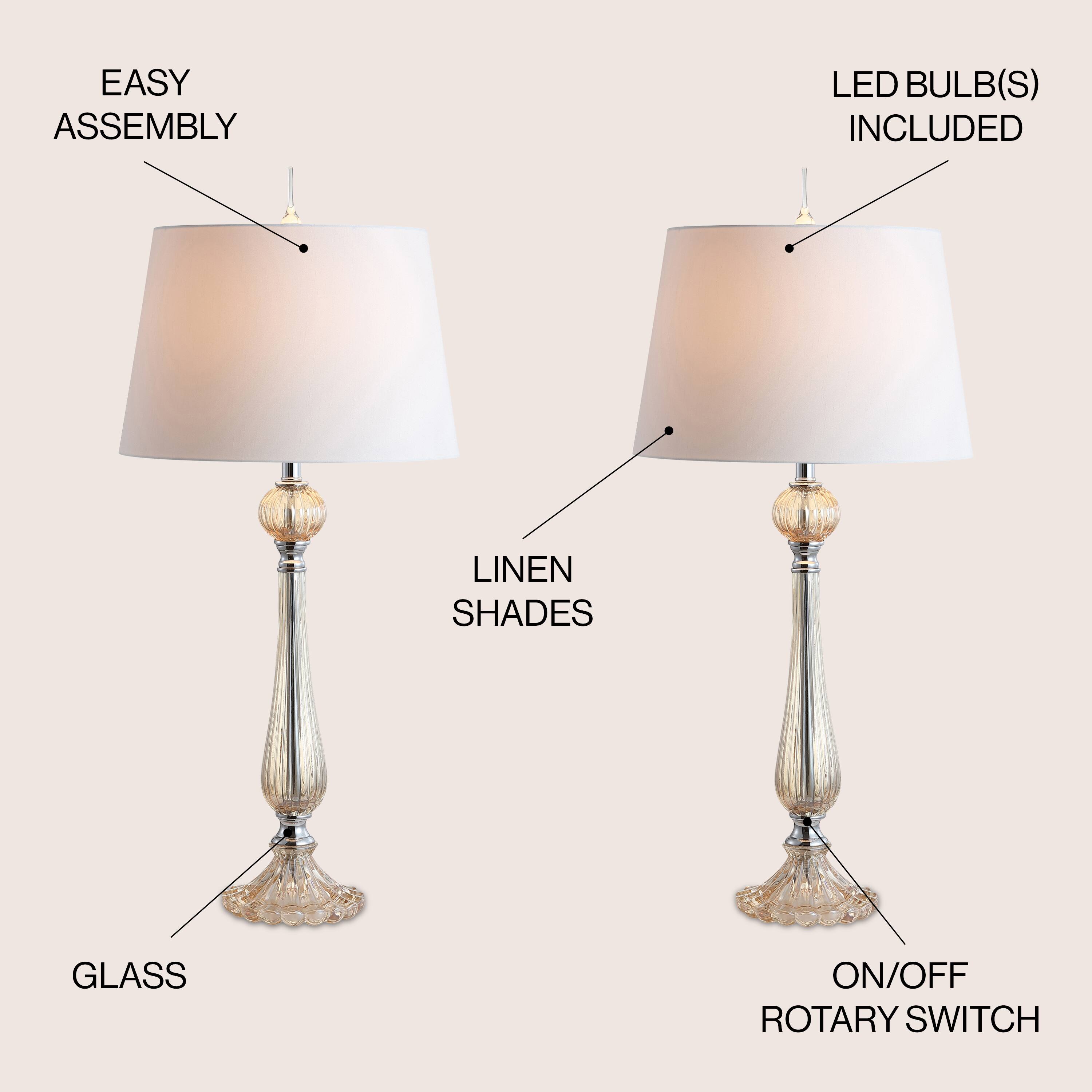EASY ASSEMBLY LED BULB(S) INCLUDED LINEN SHADES GLASS ON/OFF ROTARY SWITCH