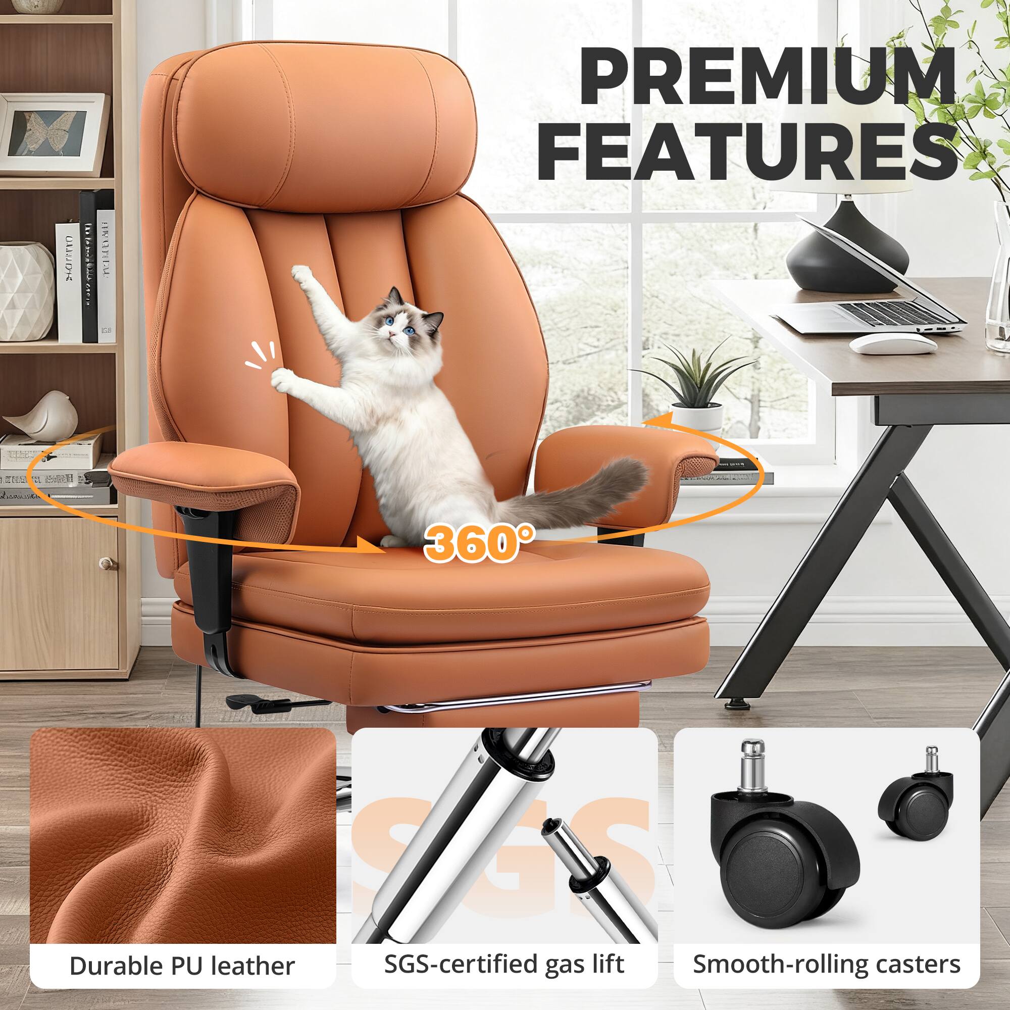 2+1 Reclining IP ON PREMIUM FEATURES | A Premium 360° Durable PU leather SGS-certified gas lift Smooth-rolling casters