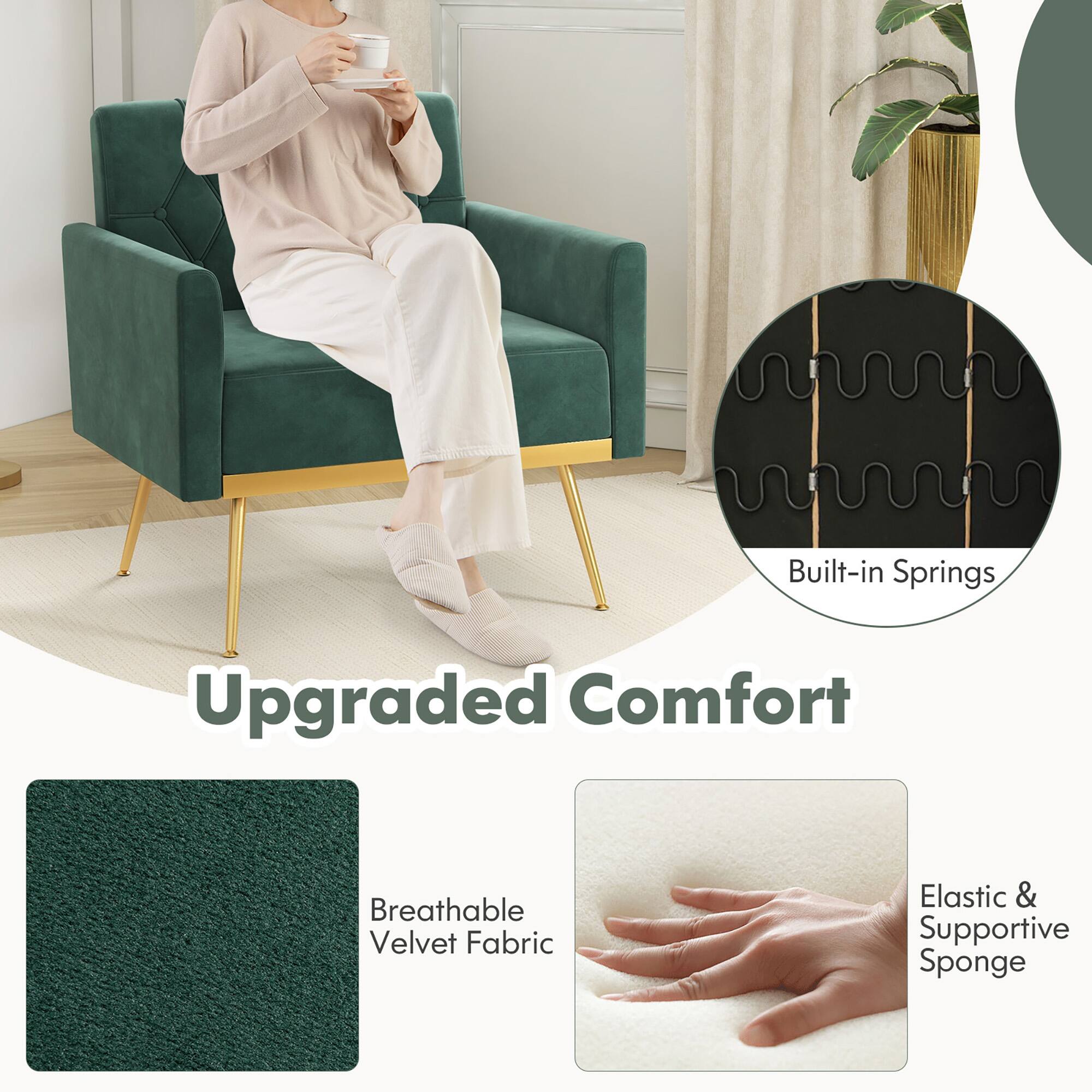 Built-in Springs  
Upgraded Comfort  
Breathable Velvet Fabric  
Elastic & Supportive Sponge