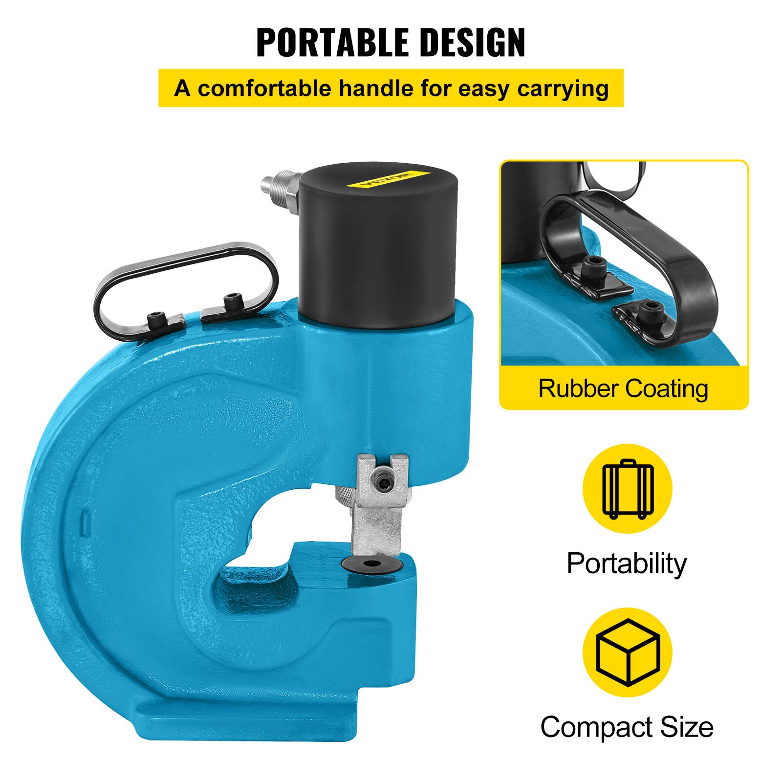 PORTABLE DESIGN  
A comfortable handle for easy carrying  

Rubber Coating  

Portability  

Compact Size