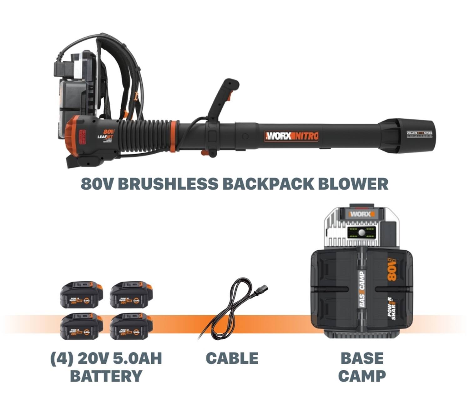 Alt View 14. WORX - Nitro 80V LEAFJET Cordless Backpack Leaf Blower, 800 CFM - 150 MPH (4 x 5.0 Ah Batteries & 1 Basecamp Charger Included) - Black.