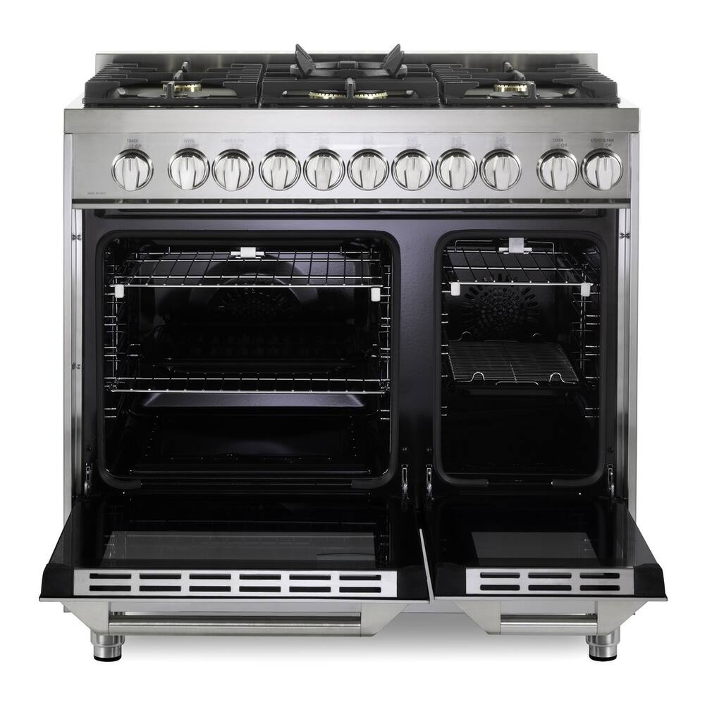Alt View 5. Verona - Verona Ultima Series 36 in. Double Oven Gas Range with 5 Sealed Burners (Stainless Steel) - Stainless Steel.