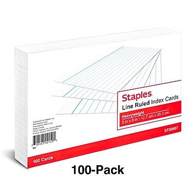 Staples  
Line Ruled Index Cards  
Heavyweight  
5 in x 8 in - 12.7 cm x 20.3 cm  
100 Cards  
100-Pack  
ST50987  
MAT 100 Cards