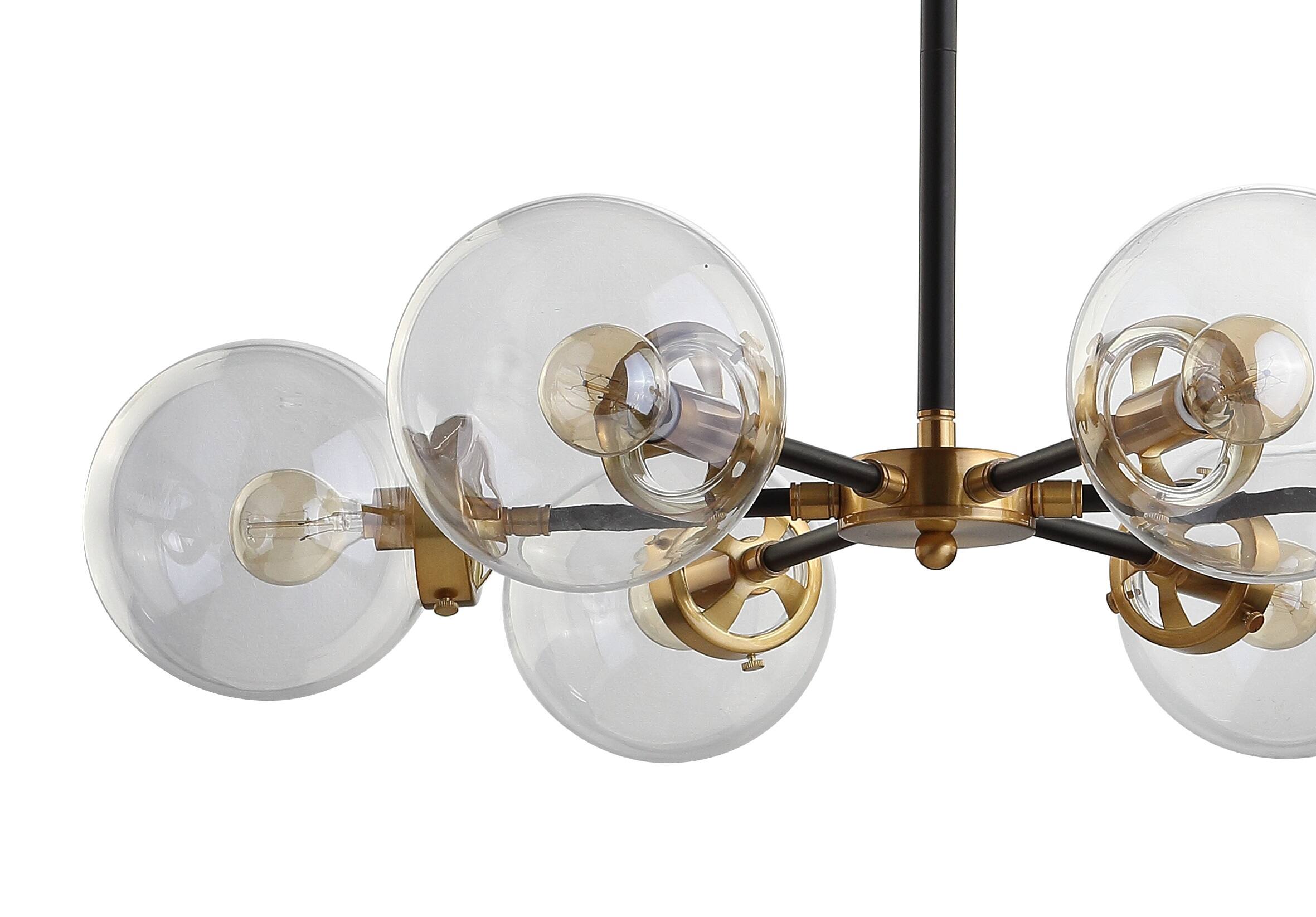 Alt View 3. Jonathan Y - Caleb 6-Light 28" Brass Cluster Pendant, Black/Brass Gold - Black/Brass Gold.