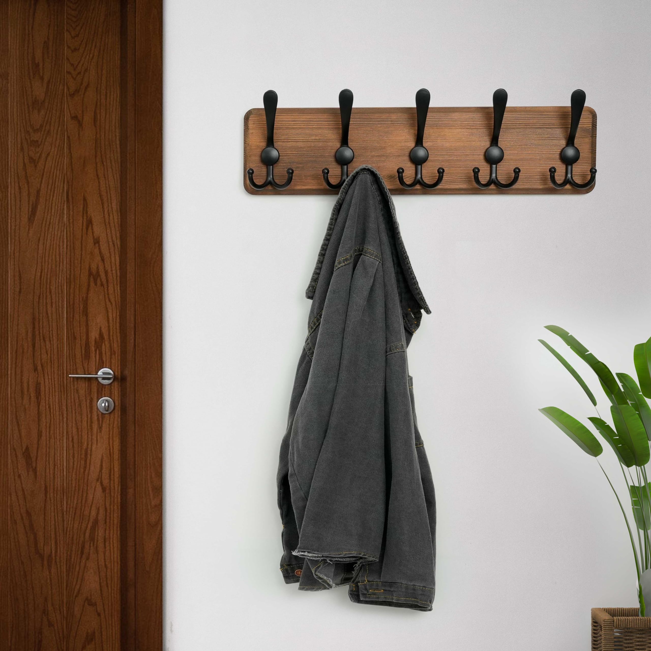 Angle. HM 1810 - Rustic Coat Rack Wall Mount Solid Wood Hooks Mounted Hanger 16 Hole To Hook Rail 5 Triple For Hanging Coats... - White/White 10 Hooks.