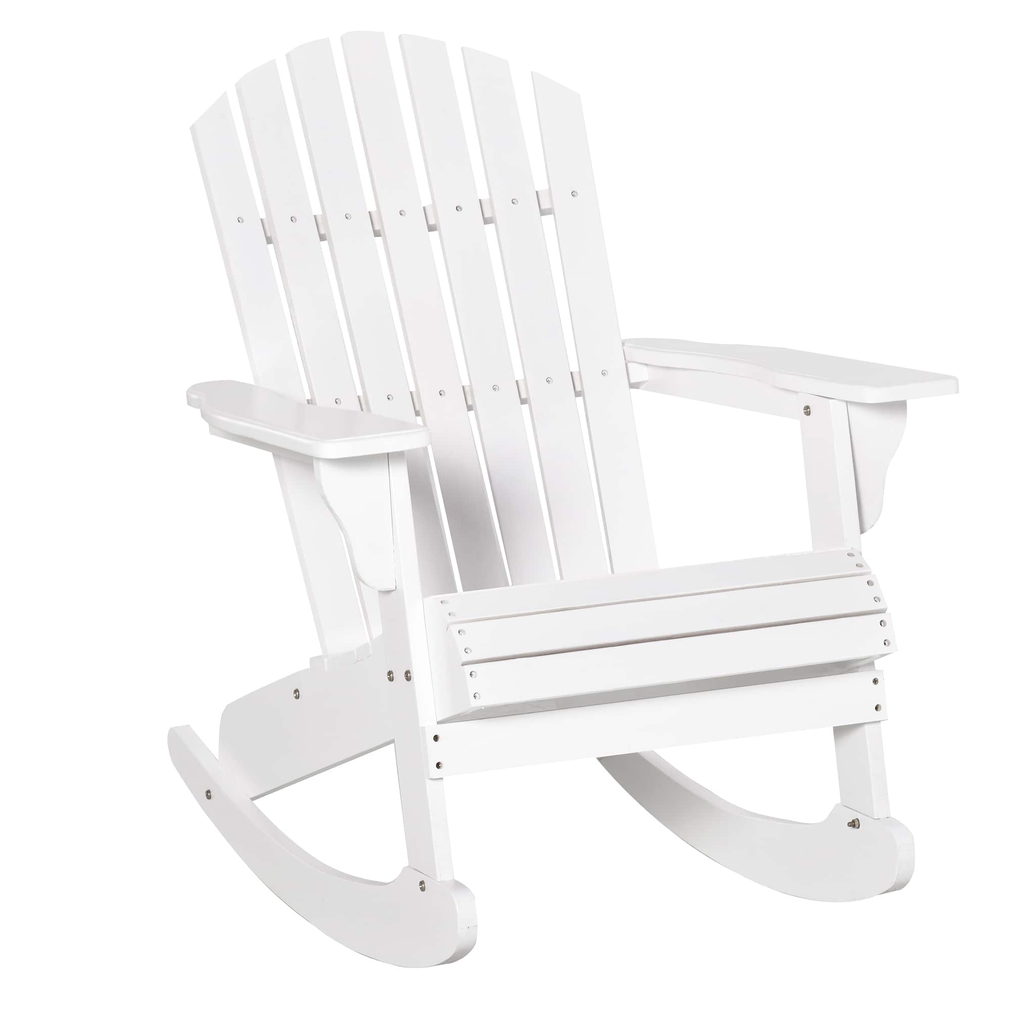 Front. Outsunny - Wooden Adirondack Rocking Chair Outdoor Lounge Chair Fire Pit Seating with Slatted Wooden Design, Fanned Back - White.
