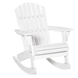 Outsunny - Wooden Adirondack Rocking Chair Outdoor Lounge Chair Fire Pit Seating with Slatted Wooden Design, Fanned Back - White