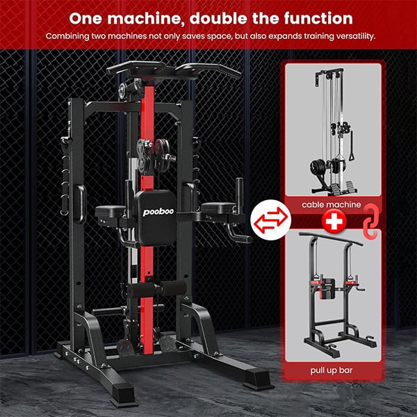 Power Red Meachine Pooboo Multi Function Power Tower Pull Up Bar & Dip Station with 16 ...